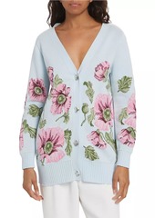 Oscar de la Renta Poppies Jacquard Cotton Cardigan