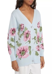 Oscar de la Renta Poppies Jacquard Cotton Cardigan