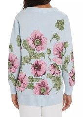 Oscar de la Renta Poppies Jacquard Cotton Cardigan