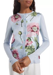 Oscar de la Renta Poppies Silk Twill Cardigan