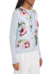 Oscar de la Renta Poppies Silk Twill Cardigan