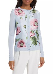 Oscar de la Renta Poppies Silk Twill Cardigan