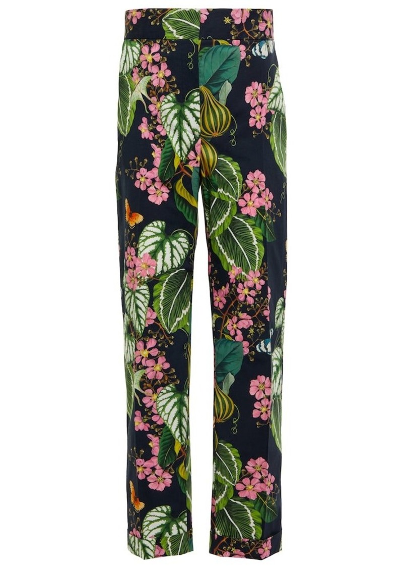 Oscar de la Renta Printed straight cropped poplin pants