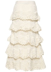 Oscar de la Renta Scalloped Cotton Crochet Midi Skirt