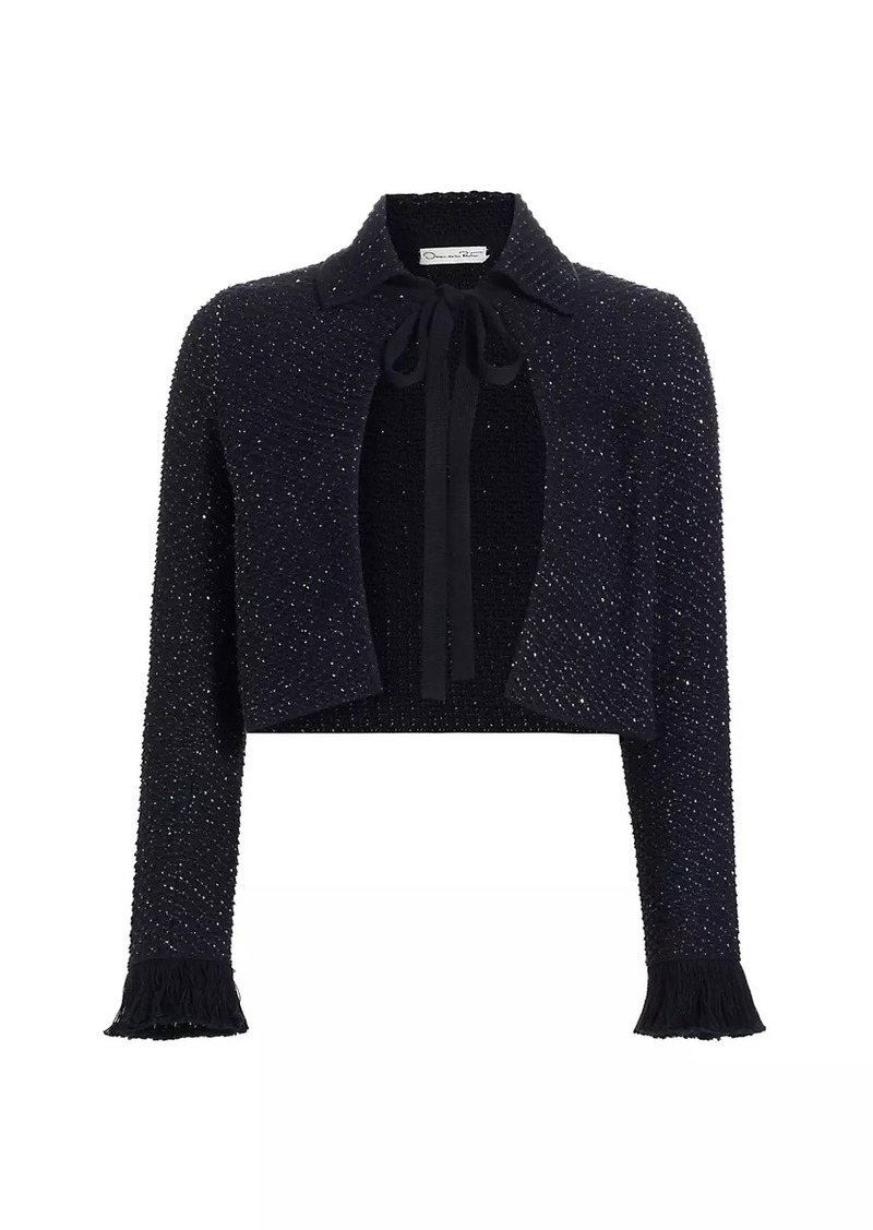 Oscar de la Renta Sequined Tieneck Knit Jacket