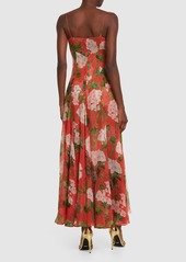 Oscar de la Renta Silk Chiffon Printed Plunge Midi Dress