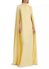 Oscar de la Renta Silk Tie-Neck Cape Gown