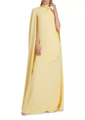 Oscar de la Renta Silk Tie-Neck Cape Gown