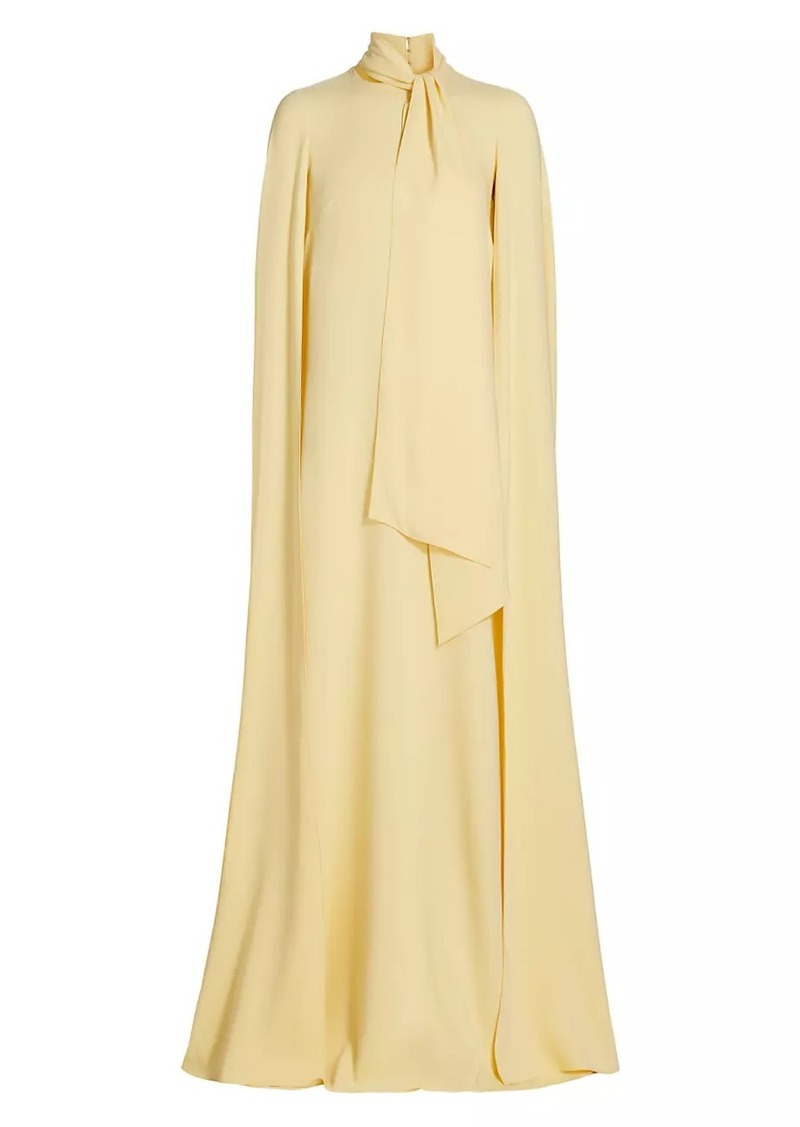 Oscar de la Renta Silk Tie-Neck Cape Gown