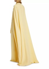 Oscar de la Renta Silk Tie-Neck Cape Gown