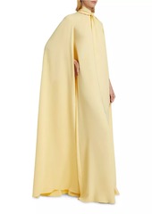 Oscar de la Renta Silk Tie-Neck Cape Gown