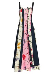 Oscar de la Renta Squareneck Floral Panel Midi Dress