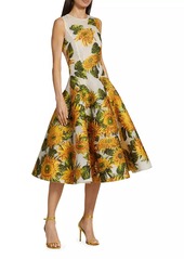 Oscar de la Renta Sunflower Fil Coupe Cocktail Dress