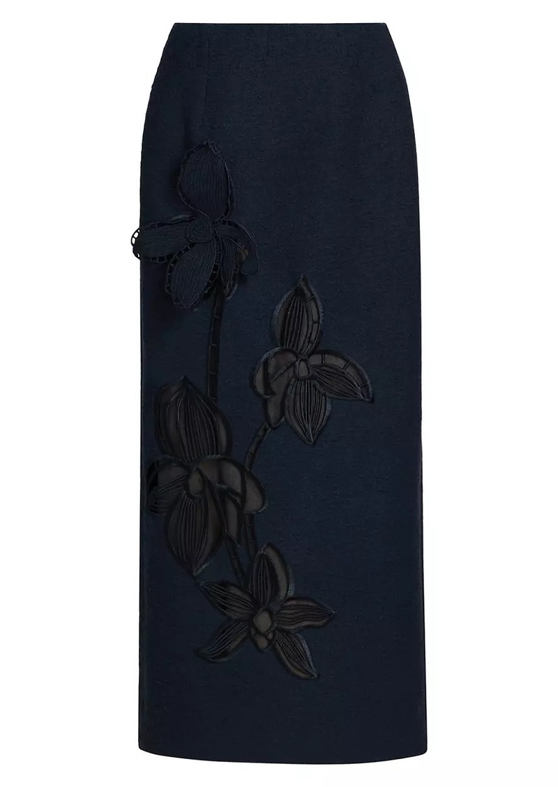 Oscar de la Renta Tweed Embroidered Midi-Skirt