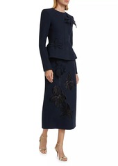 Oscar de la Renta Tweed Embroidered Midi-Skirt