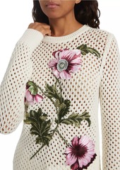 Oscar de la Renta Wool Floral Crochet Sweater