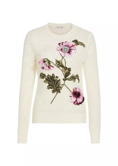 Oscar de la Renta Wool Floral Crochet Sweater