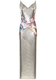 Paco Rabanne Mesh & Printed Jersey Long Dress
