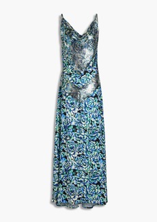 Satin and lace cutout maxi dress in blue - Rabanne