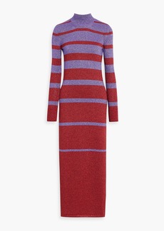Paco Rabanne - Metallic striped knitted turtleneck maxi dress - Red - XS