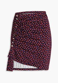 Paco Rabanne - Ruched floral-print stretch-jersey mini skirt - Black - FR 40