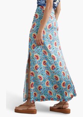 Paco Rabanne - Ruffled floral-print satin maxi skirt - Blue - FR 40