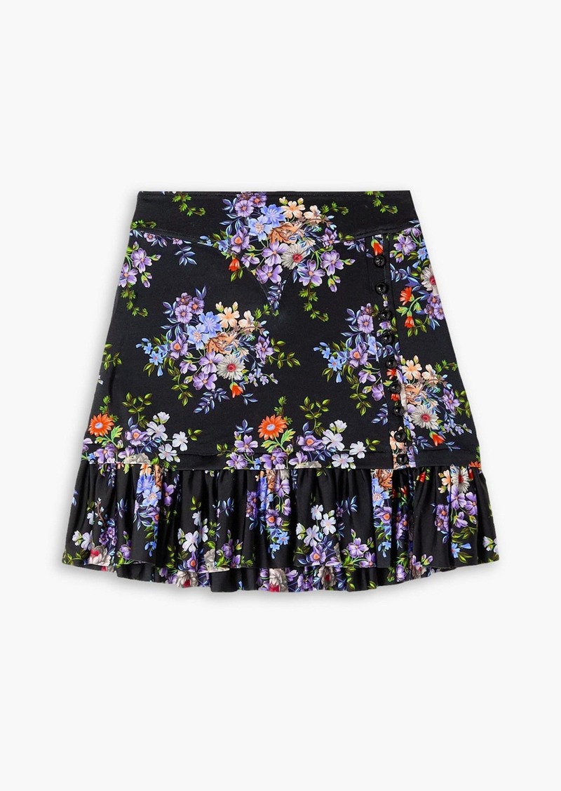 Paco Rabanne - Ruffled floral-print stretch-jersey mini skirt - Purple - FR 40