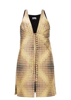 Paco Rabanne - V-neck Spot-jacquard Cotton-blend Mini Dress - Womens - Yellow Multi