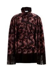 Paco Rabanne Cape-back fringed paisley-embroidered twill top