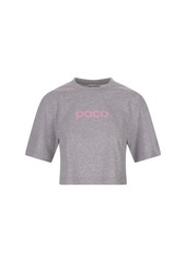 PACO RABANNE Crop T-Shirt With Front and Back Pink Logo