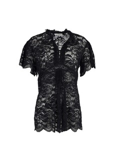 Paco Rabanne Floral Lace Short-Sleeve Top in Black Polyamide