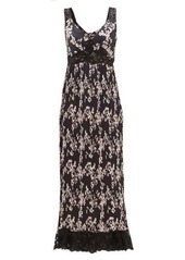 Paco Rabanne Lace-trimmed floral-print pleated satin dress