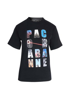 Paco Rabanne Logo Print T-shirt in Black Organic Cotton