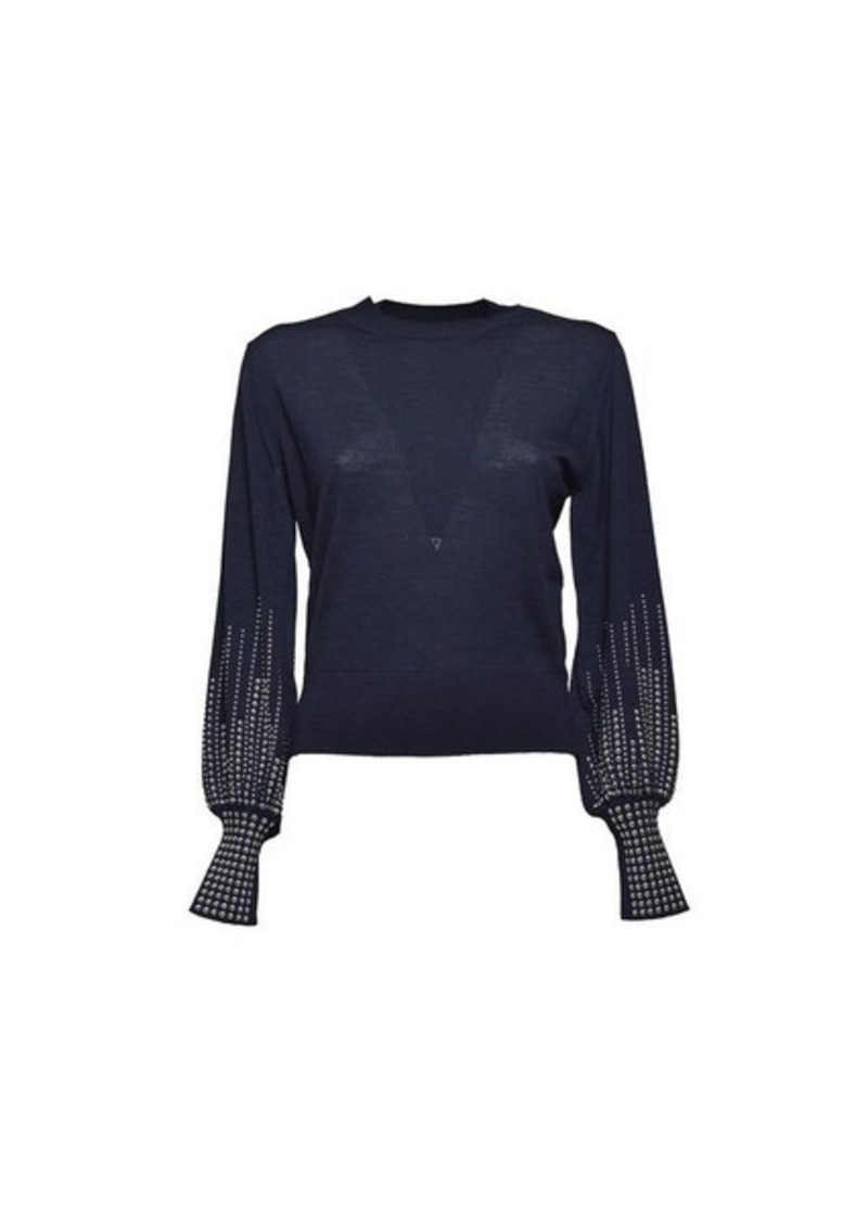 PACO RABANNE Navy blue wool pullover with studded applications Paco Rabanne