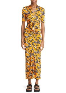 paco rabanne Snap Front Maxi Dress in Pastel Orange Lily Flower at Nordstrom