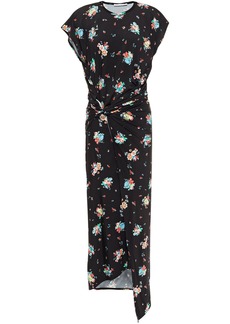 Paco Rabanne - Draped floral-print stretch-jersey midi dress - Black - FR 34
