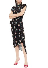 Paco Rabanne - Draped floral-print stretch-jersey midi dress - Black - FR 34