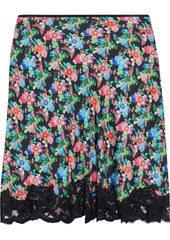 Paco Rabanne Woman Lace-trimmed Floral-print Crepe De Chine Mini Skirt Multicolor