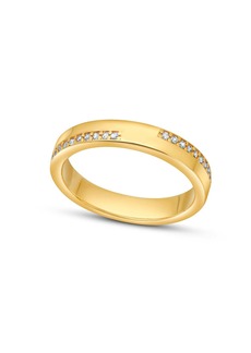 Paige 18K Yellow Gold Plated 6mm Wide Band with top and Bottom Row Pave Diamond Stones Ring Size 7