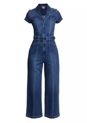 Paige Anessa Short-Sleeve Denim Crop Jumpsuit