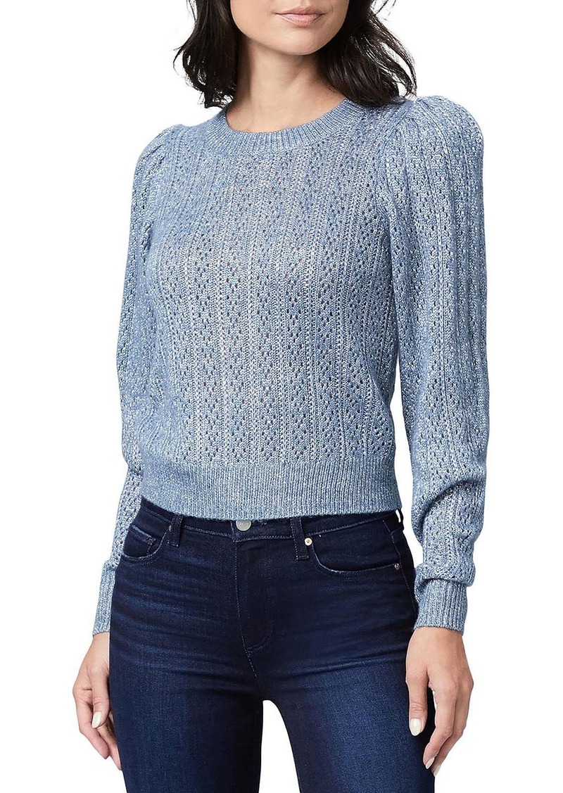 Paige Athena Womens Metallic Pointelle Pullover Sweater