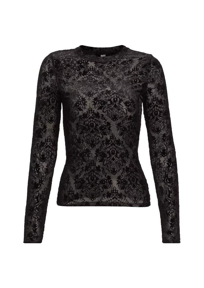 Paige Chelle Velvet Burnout Jacquard Long-Sleeve Top