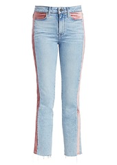 Paige Cindy High-Rise Ankle Straight-Leg Velvet-Trim Jeans