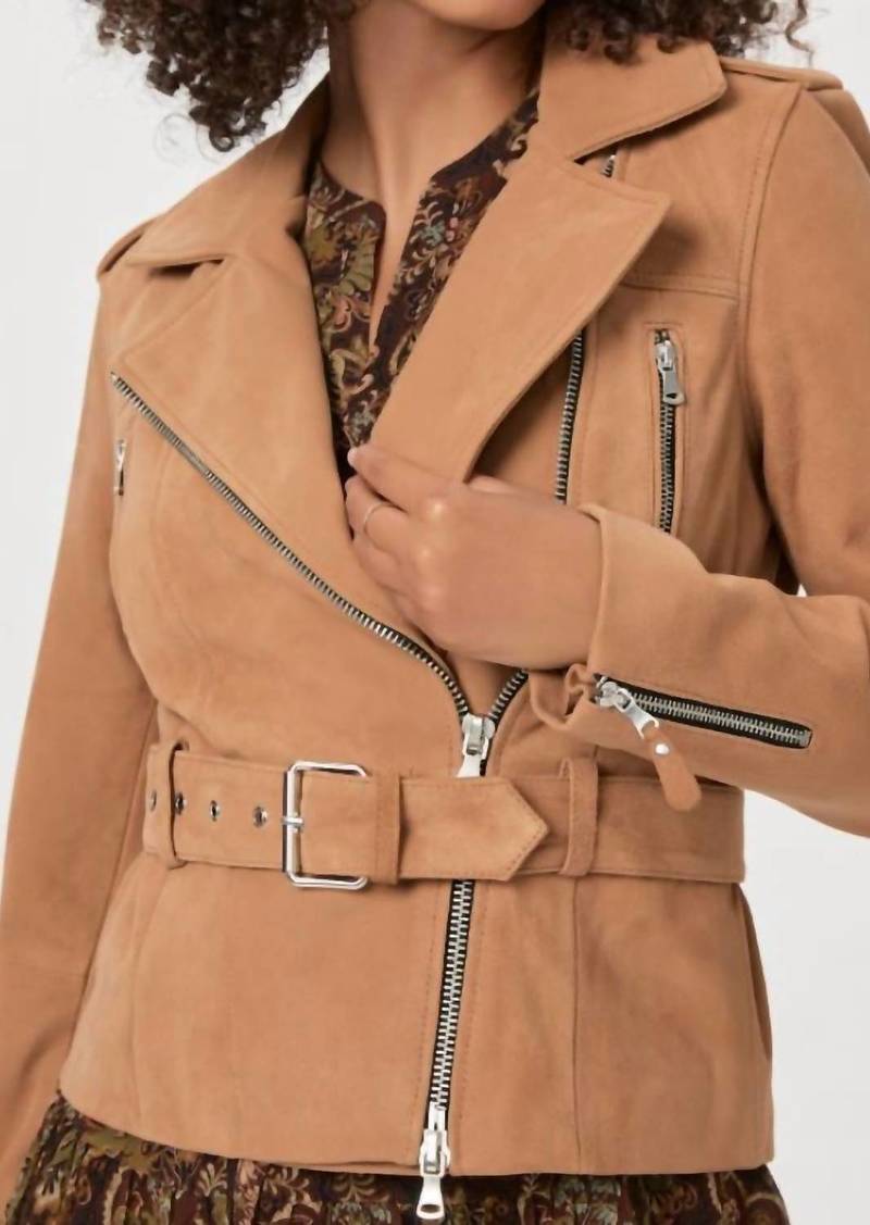 Paige Dannie Suede Moto Jacket In Toffee Bronze