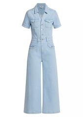 Paige Harper Stretch Denim Cropped Wide-Leg Jumpsuit