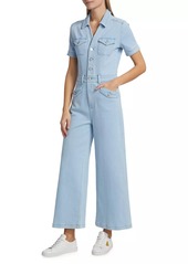 Paige Harper Stretch Denim Cropped Wide-Leg Jumpsuit