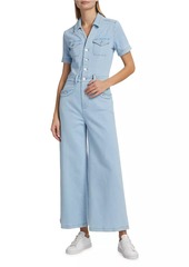 Paige Harper Stretch Denim Cropped Wide-Leg Jumpsuit