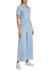 Paige Harper Stretch Denim Cropped Wide-Leg Jumpsuit