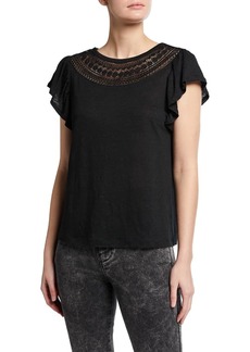 Paige Lumina Flutter-Sleeve Tee with Lace