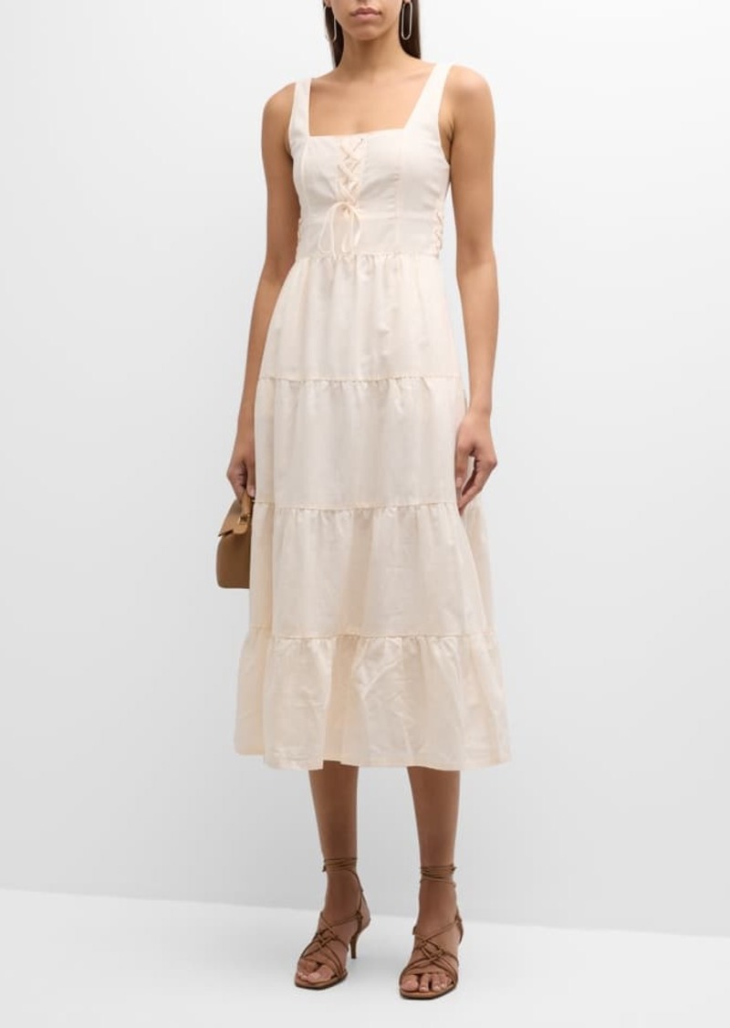 Paige Ophella Lace-Up Tiered Midi Dress